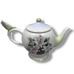 Lena Liu Hummingbird and Lilies Teapot Floral Porcelain with Lid Teleflora READ‎